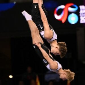 Michael und Tobias Leitner bei der Trampolin Jugend-WM in Pamplona, Spanien